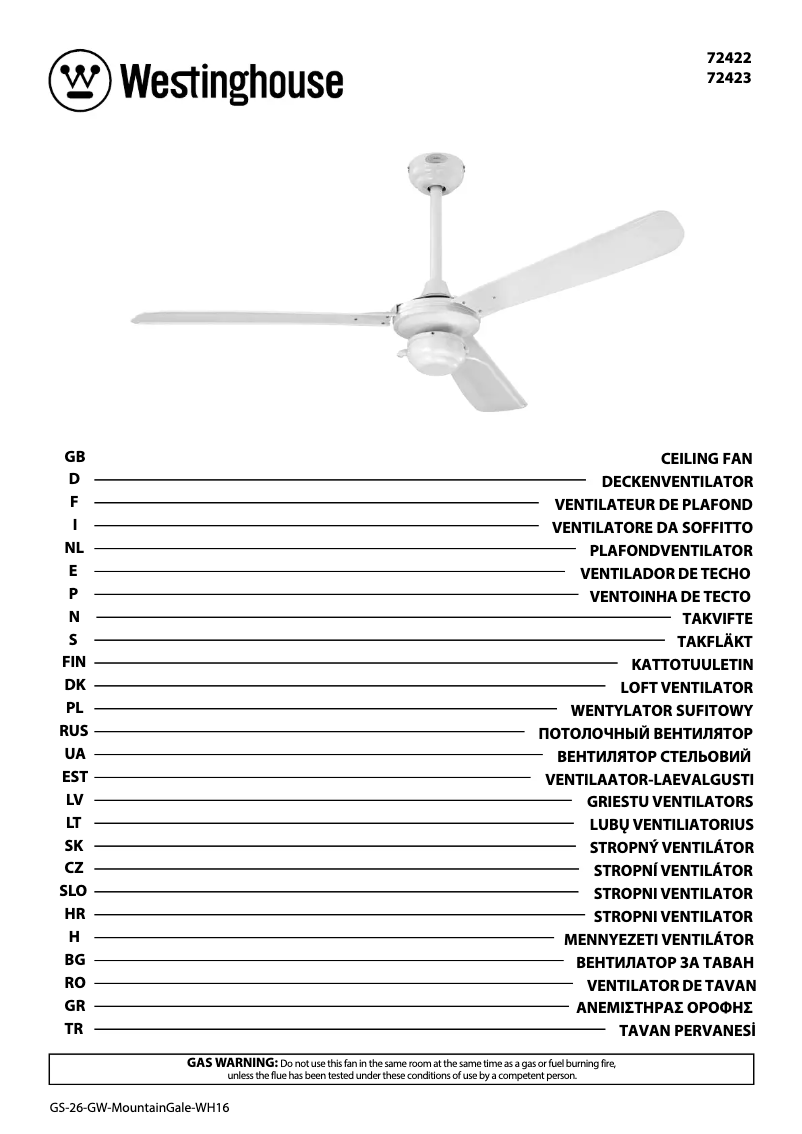 Page n°1 - Manuel utilisateur Westinghouse 72422