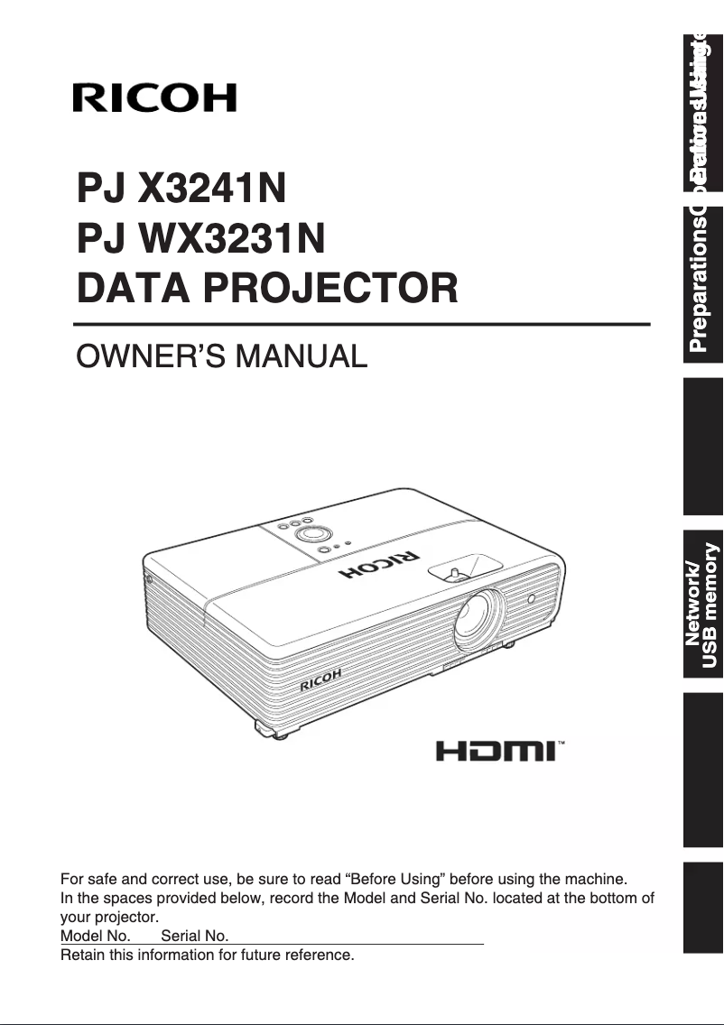 Image de la première page du manuel de l'appareil PJ WX3241N