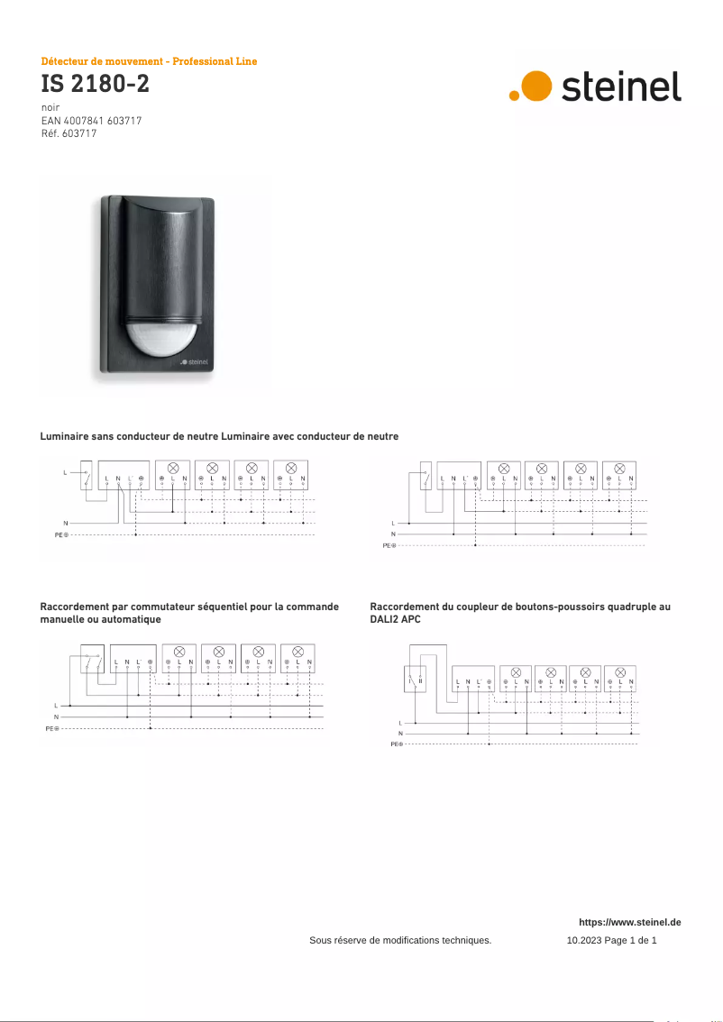 Página 1 del manual Diagrama de cableado Steinel IS 2180