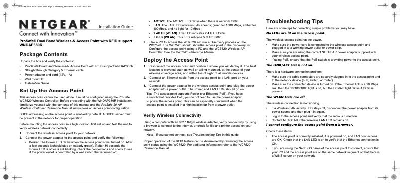 Página 1 del manual Guía de instalación Netgear WNDAP380R