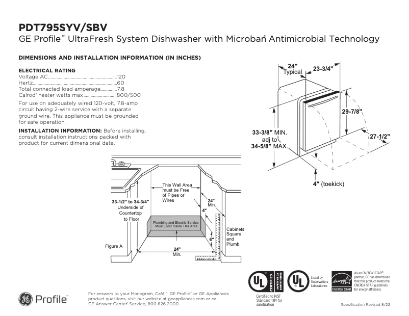 Page n°1 - Fiche technique GE PDT795SYVFS