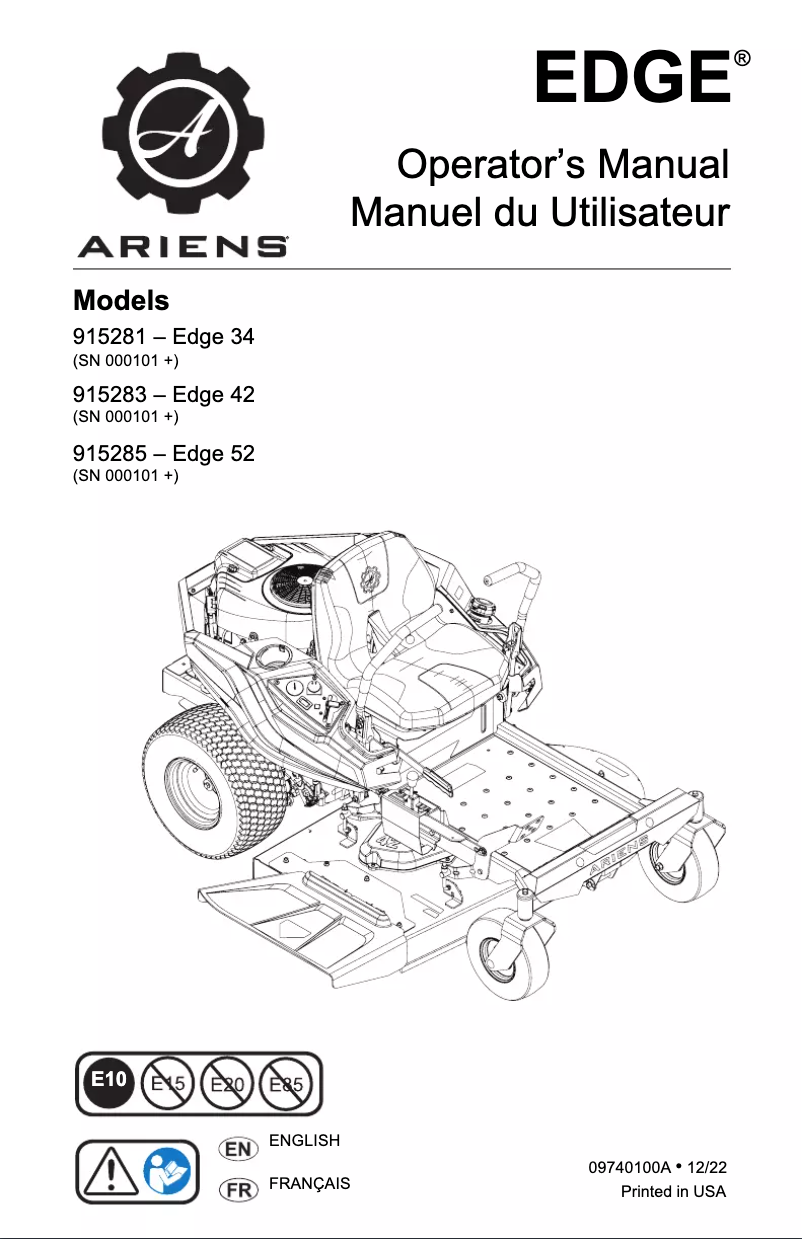 Page n°1 - Manuel utilisateur Ariens Edge 34