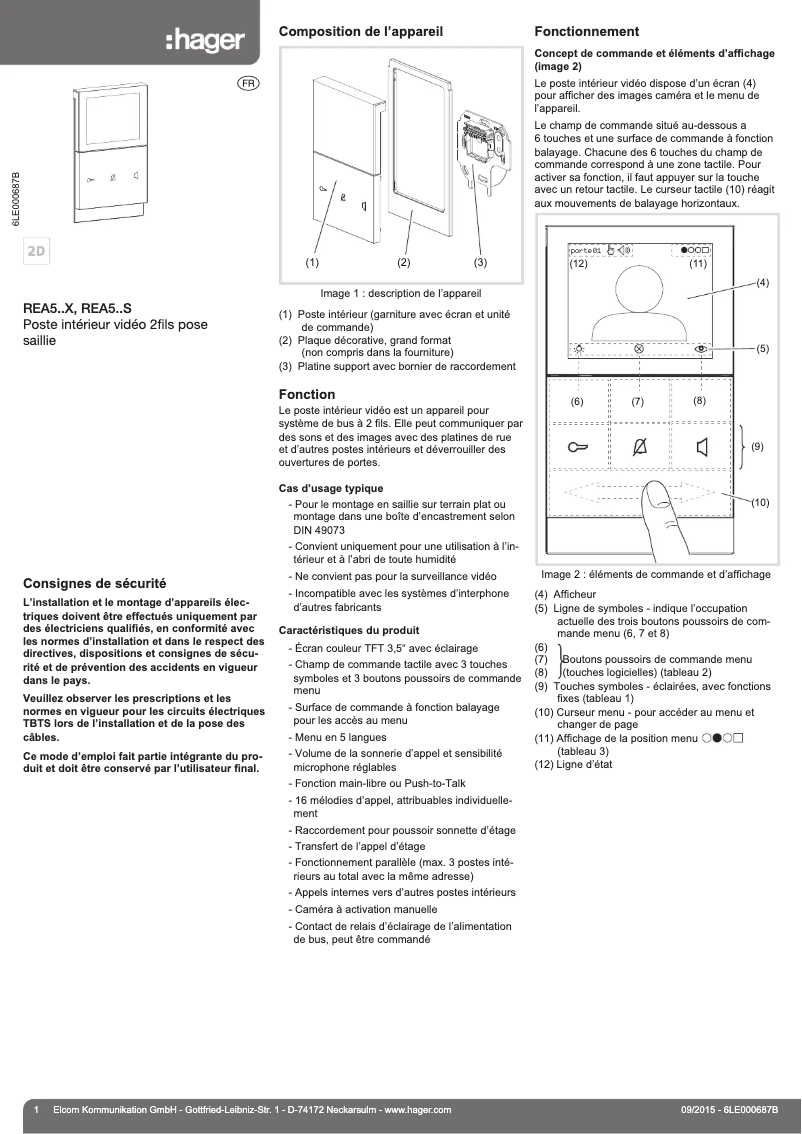 Page 1 de la notice Instructions / montage Hager REK518S