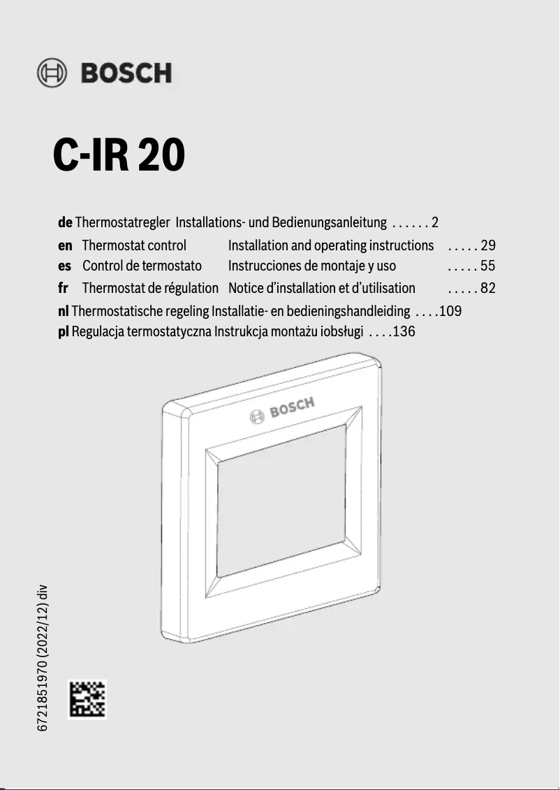 Page n°1 - Manuel utilisateur Bosch C-IR 20