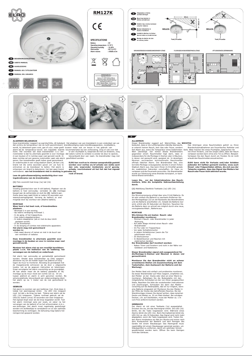 Page n°1 - Manuel utilisateur Elro RM127K