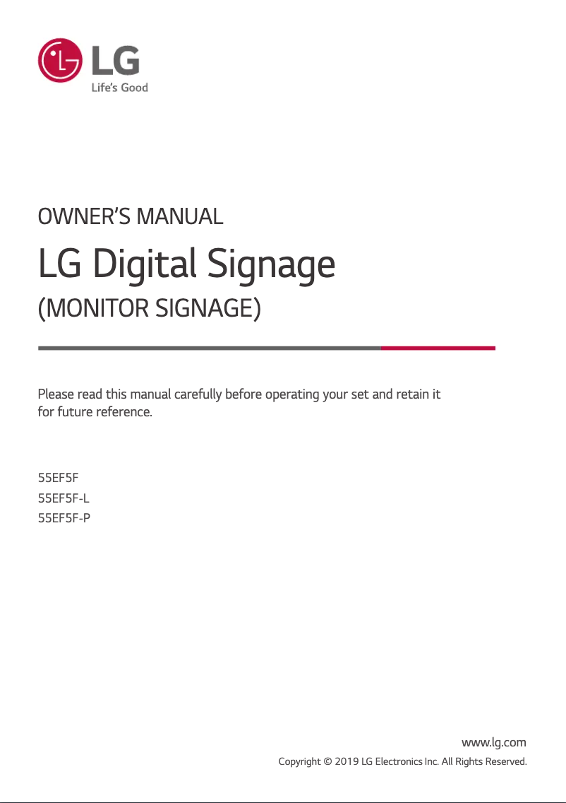 Page 1 de la notice Manuel utilisateur LG 55EF5F-P