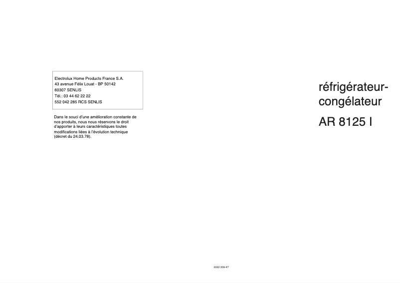 Página 1 del manual Manual de usuario Arthur Martin-Electrolux AR8125I