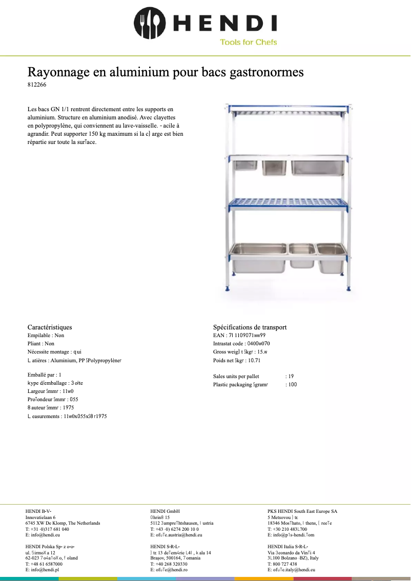 Page n°1 - Fiche technique Hendi 812266