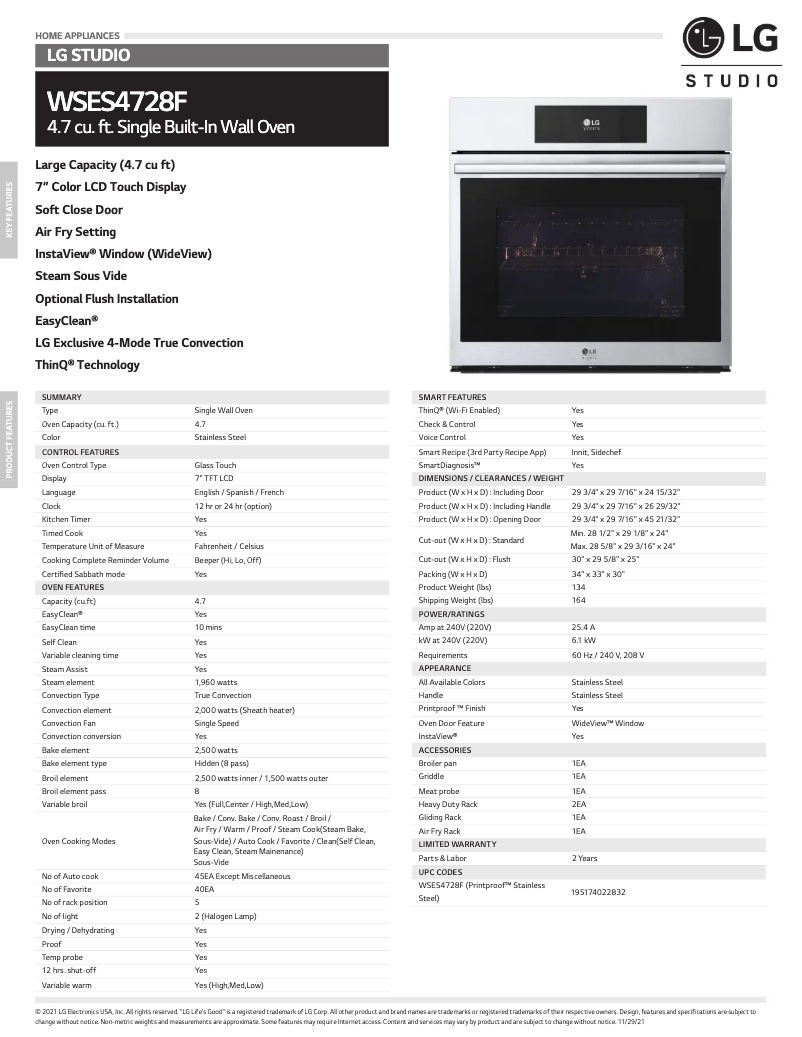 Página 1 del manual Ficha técnica LG WSES4728F