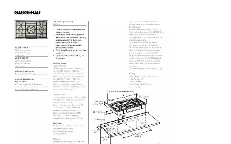 Page n°1 - Fiche technique Gaggenau VG295120CA