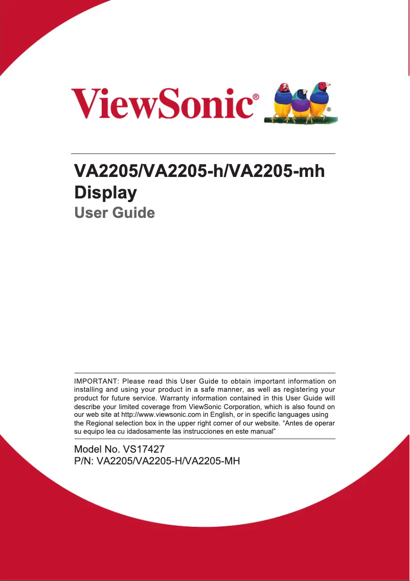 Page 1 de la notice Manuel utilisateur Viewsonic VA2205-MH