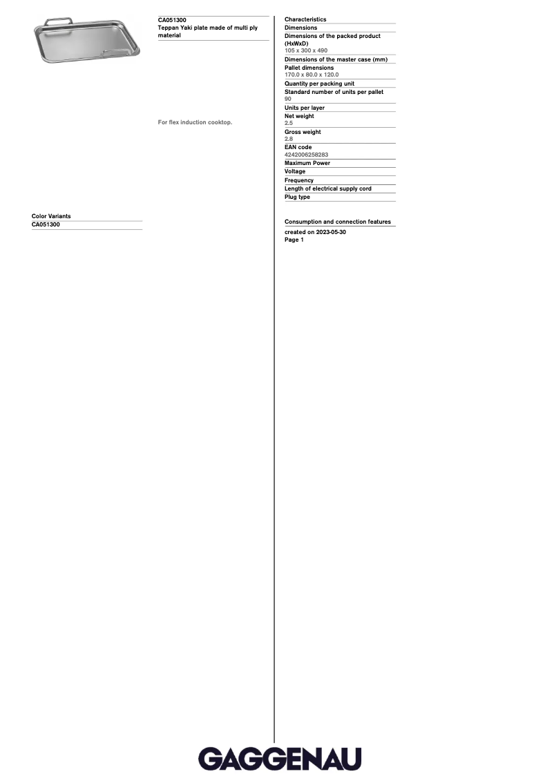 Page 1 de la notice Fiche technique Gaggenau CA051300