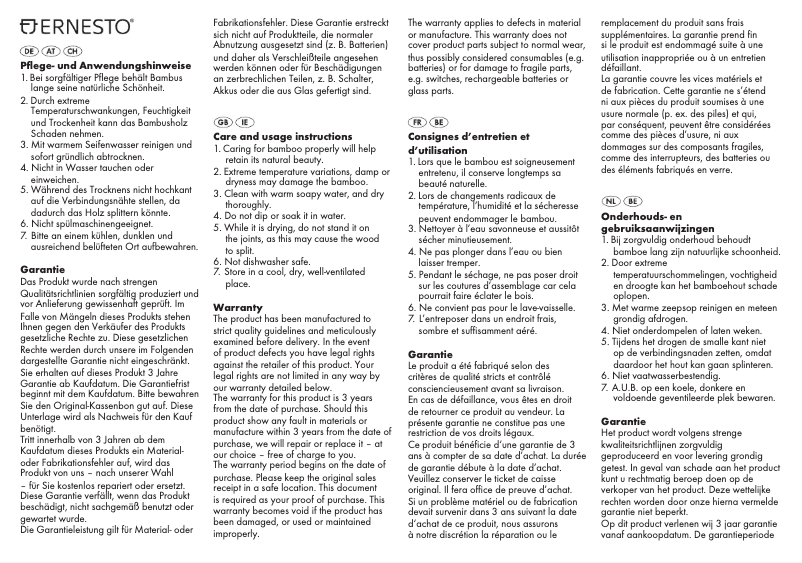Page 1 de la notice Manuel utilisateur Ernesto HG01614A