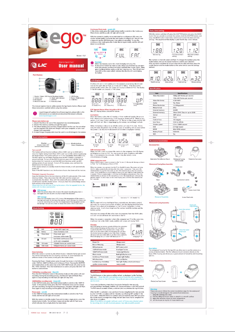 Page n°1 - Manuel utilisateur Liquid Image EGO 727