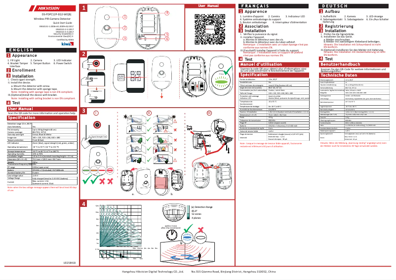 Page 1 de la notice Guide de démarrage rapide Hikvision DS-PDPC12P-EG2-WE