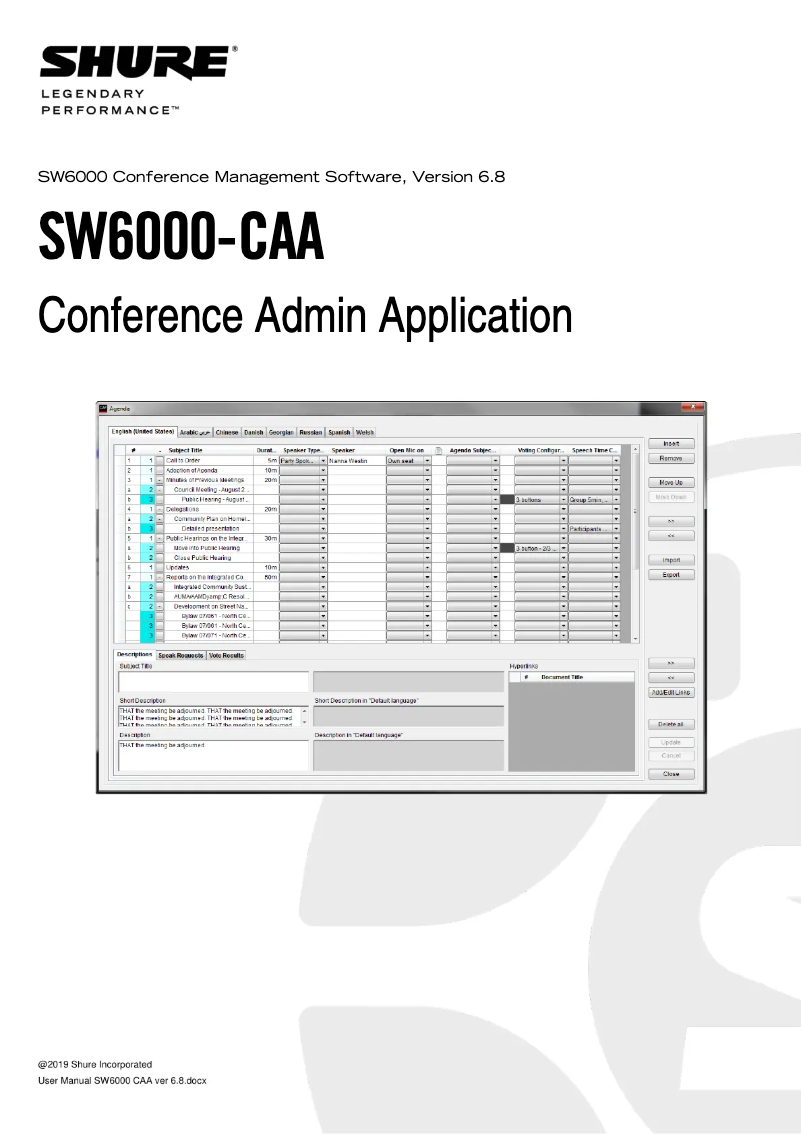 Page n°1 - Manuel utilisateur Shure SW6000