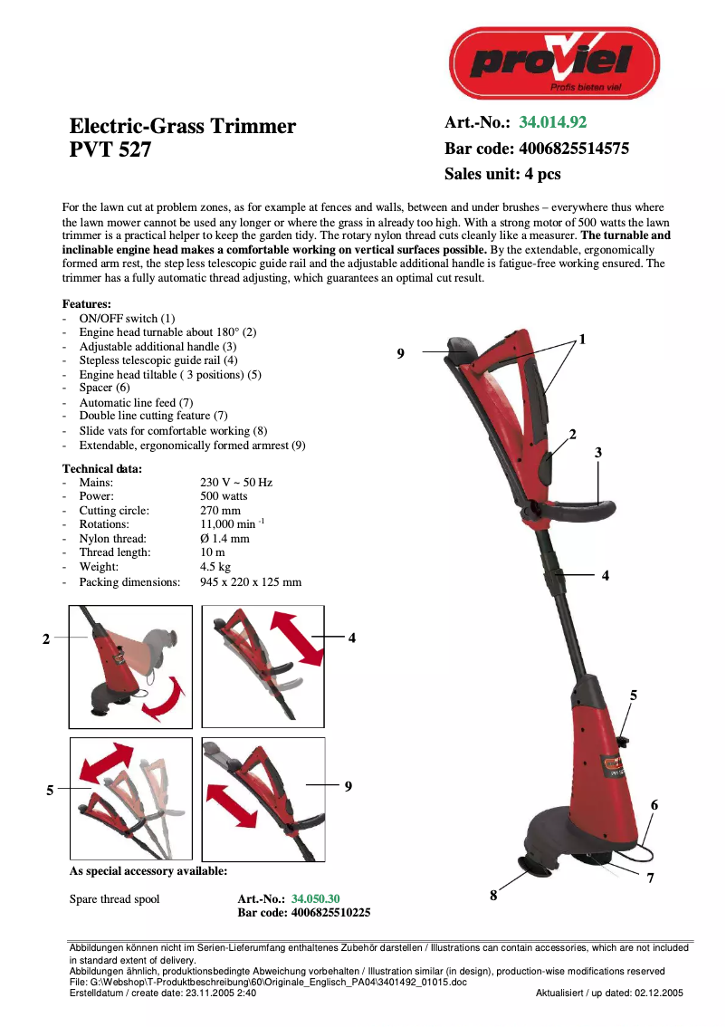 Page n°1 - Manuel utilisateur Proviel PVT 527
