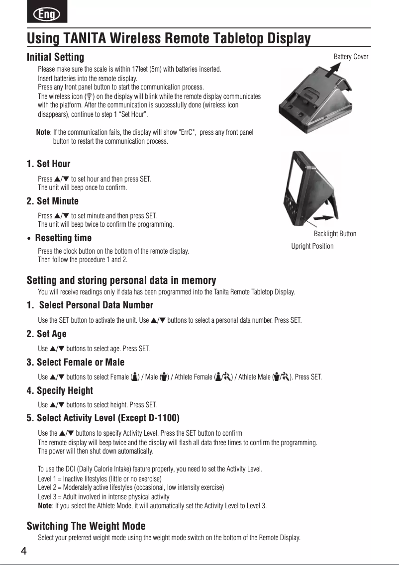 Page 1 of the manual User Manual Tanita D-1000