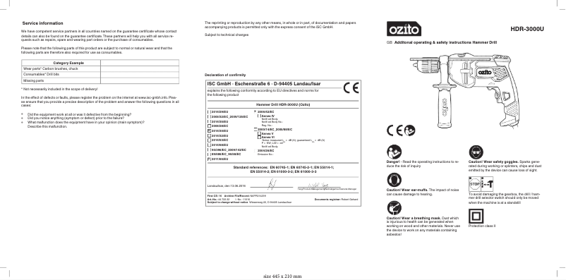 Page 1 de la notice Manuel utilisateur Ozito HDR-3000U