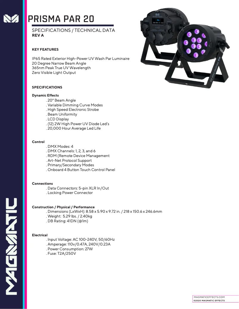 Página 1 del manual Ficha técnica Magmatic Prisma PAR 20