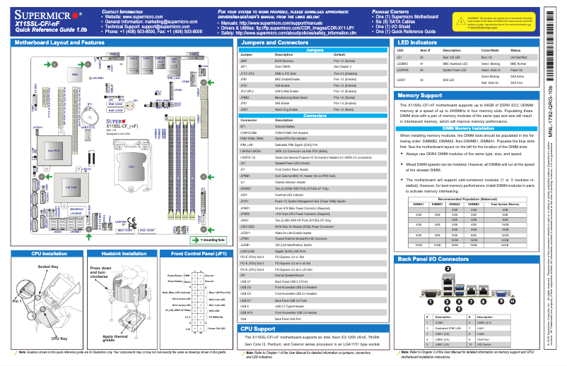 Page 1 de la notice Guide de démarrage rapide Supermicro X11SSL-nF