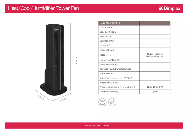 Page n°1 - Fiche technique Dimplex DCTF3HCH