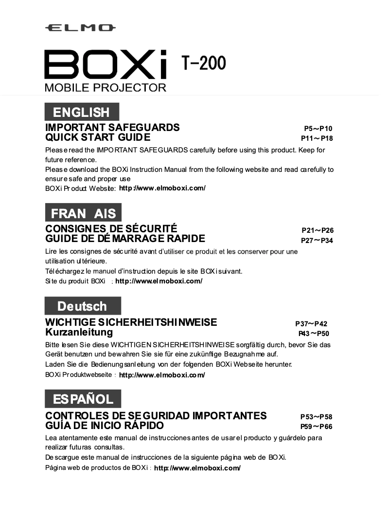 Page n°1 - Guide de démarrage rapide Elmo BOXi T-200