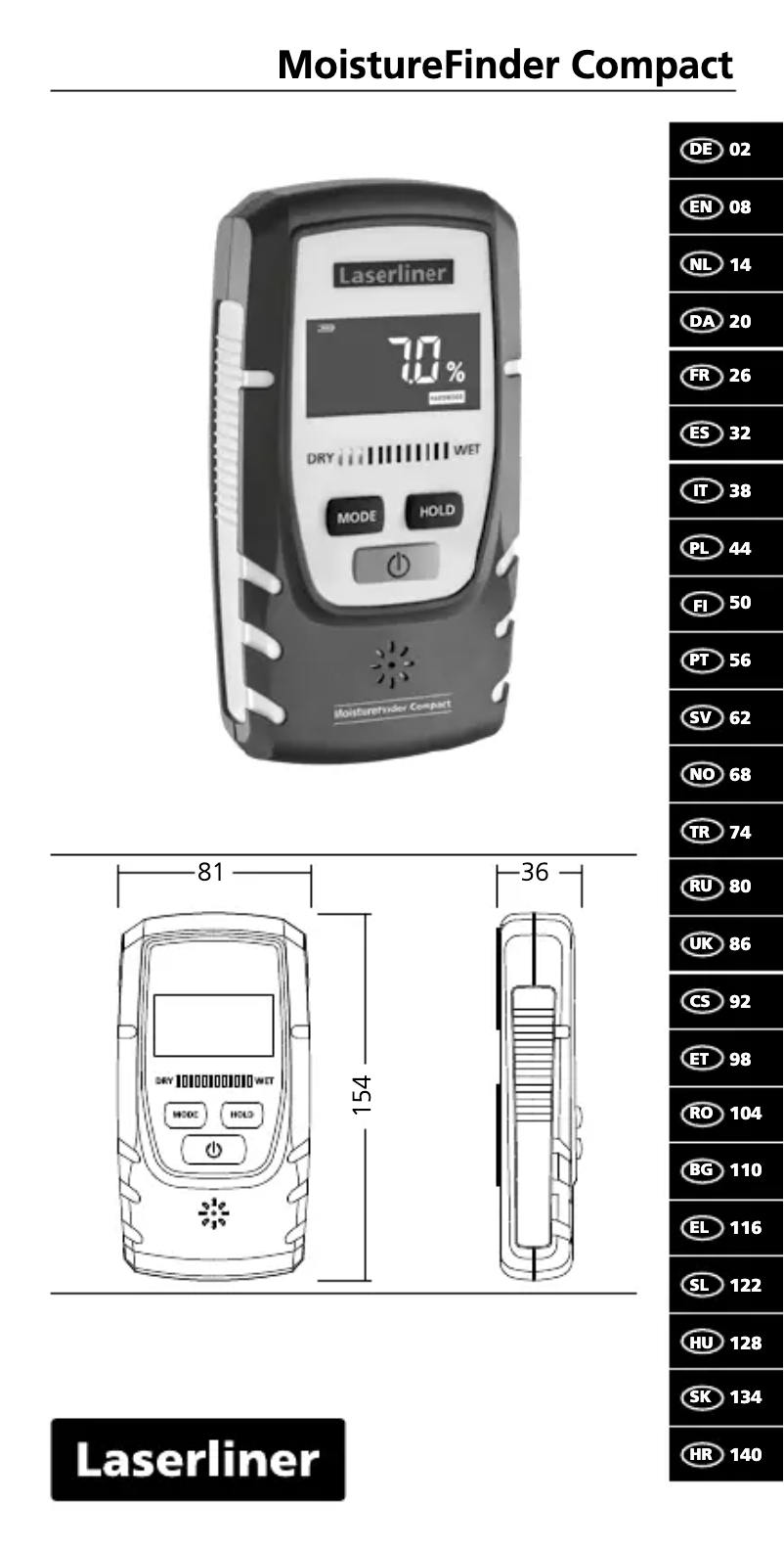Image de la première page du manuel de l'appareil MoistureFinder Compact