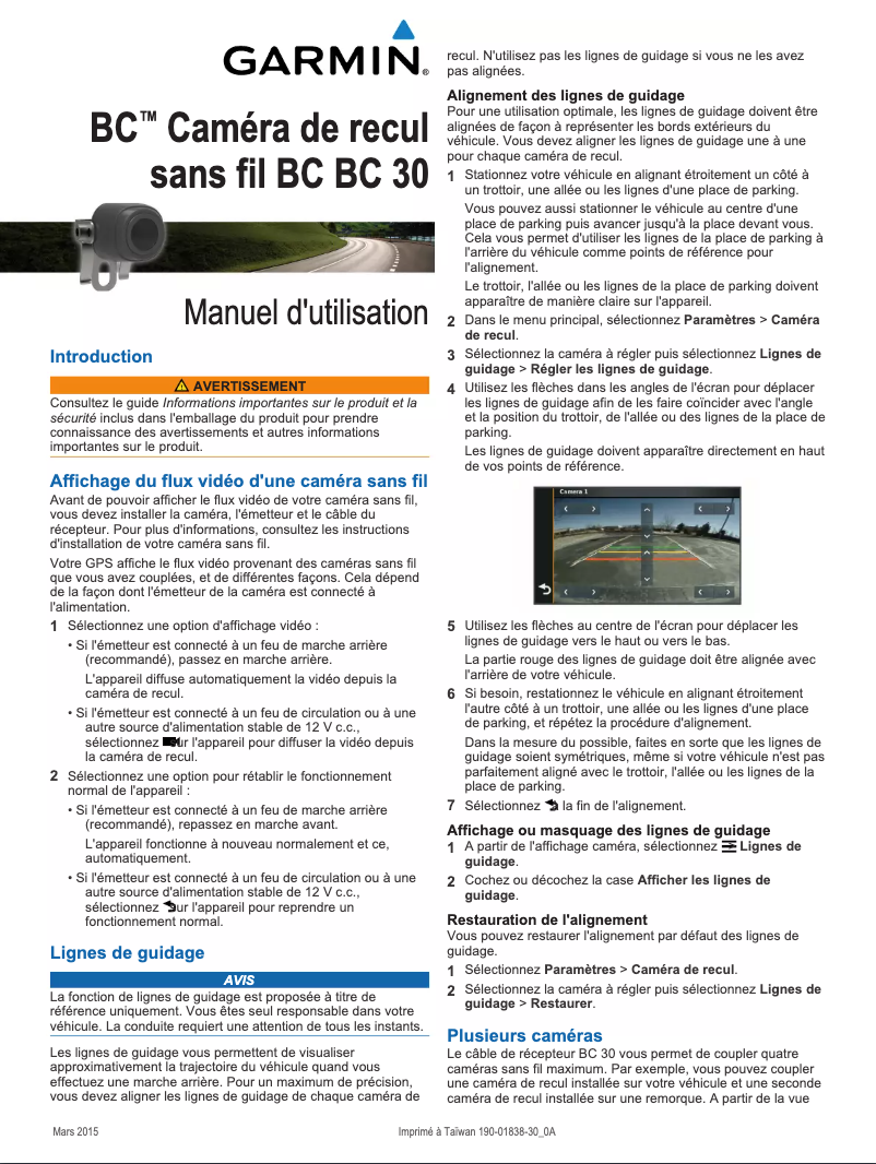 Page n°1 - Manuel utilisateur Garmin BC 30
