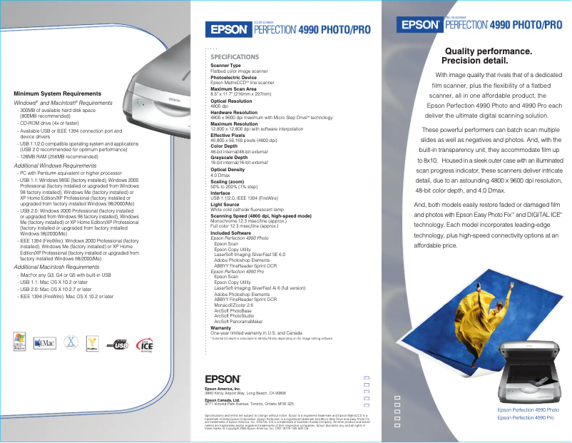 Página 1 del manual Folleto Epson Perfection 4990 Pro