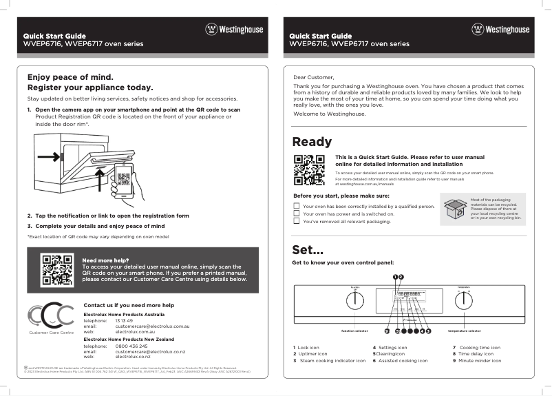 Page 1 de la notice Guide de démarrage rapide Westinghouse WVEP6717DD
