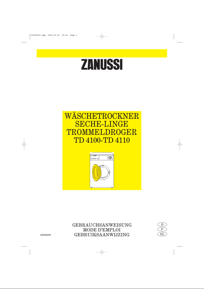 Page 1 de la notice Manuel utilisateur Zanussi TD 4100 W