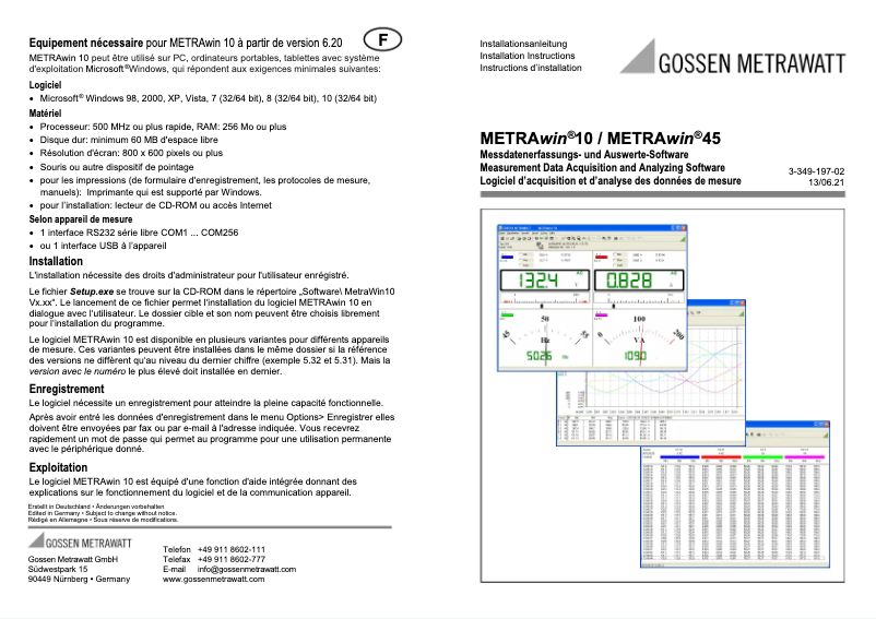 Página 1 del manual Guía de instalación Gossen Metrawatt METRAwin 10