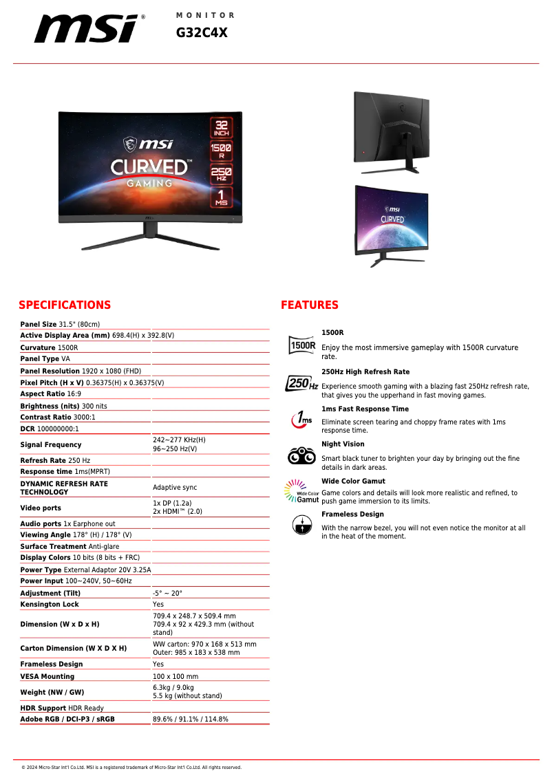 Página 1 del manual Ficha técnica MSI G32C4X