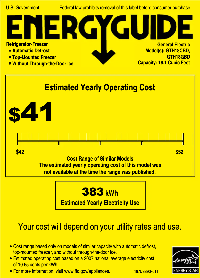 Page n°1 - Label énergétique GE GTH18CBDRWW