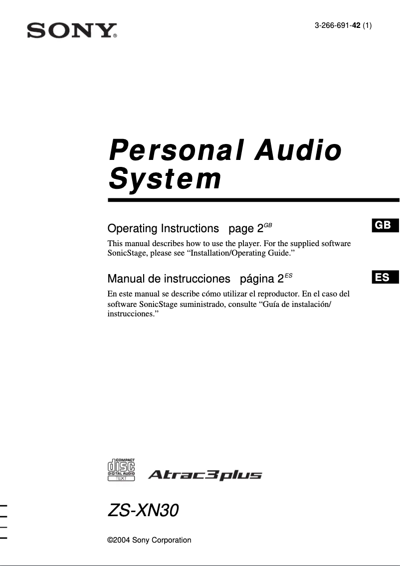 Page 1 de la notice Manuel utilisateur Sony ZS-XN30