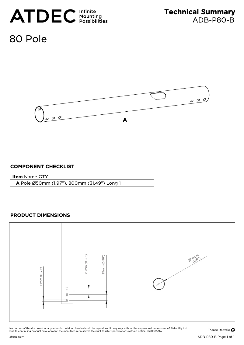 Page 1 de la notice Manuel utilisateur Atdec ADB-P80-B