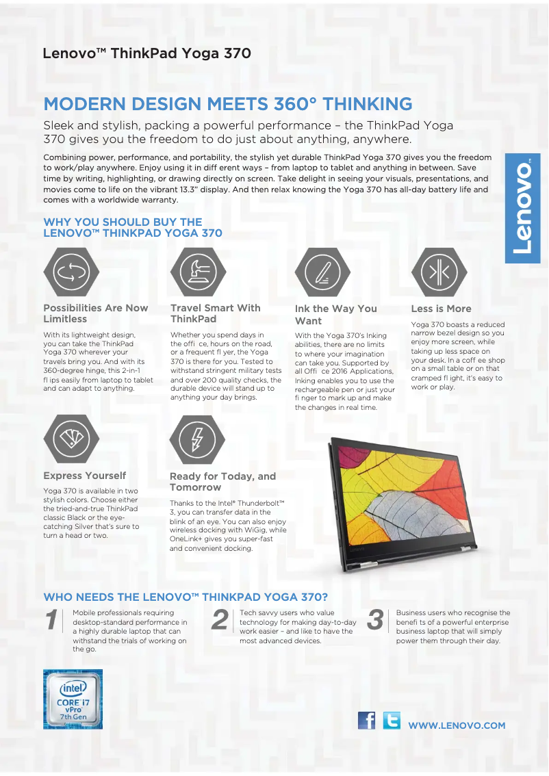 Page n°1 - Fiche technique Lenovo ThinkPad Yoga 370