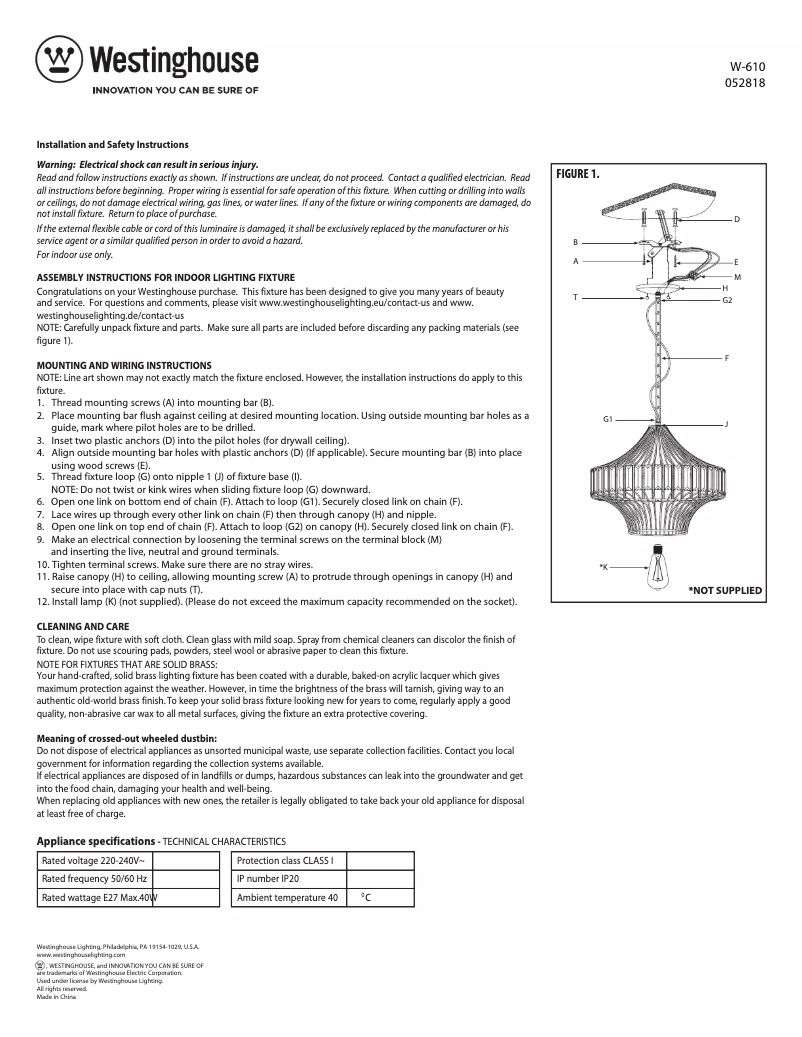Page 1 de la notice Manuel utilisateur Westinghouse 6106235