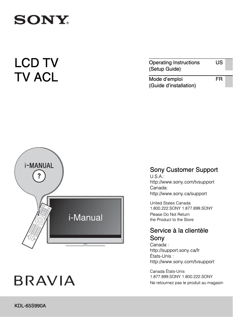 Page n°1 - Manuel utilisateur Sony Bravia KDL-65S990A