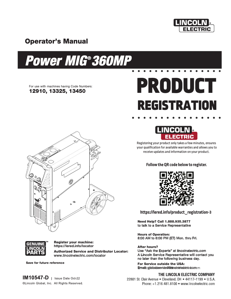 Página 1 del manual Manual de usuario Lincoln Electric Power MIG 360MP