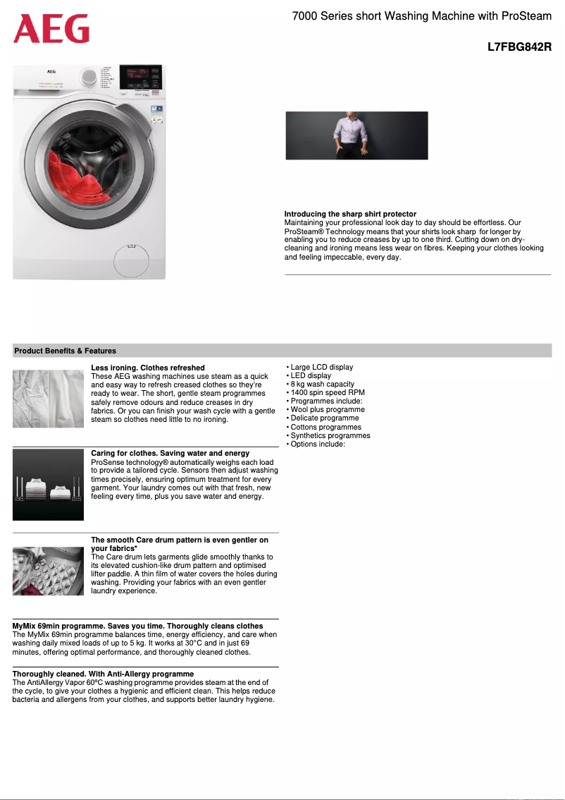 Page 1 de la notice Fiche technique AEG L7FBG842R