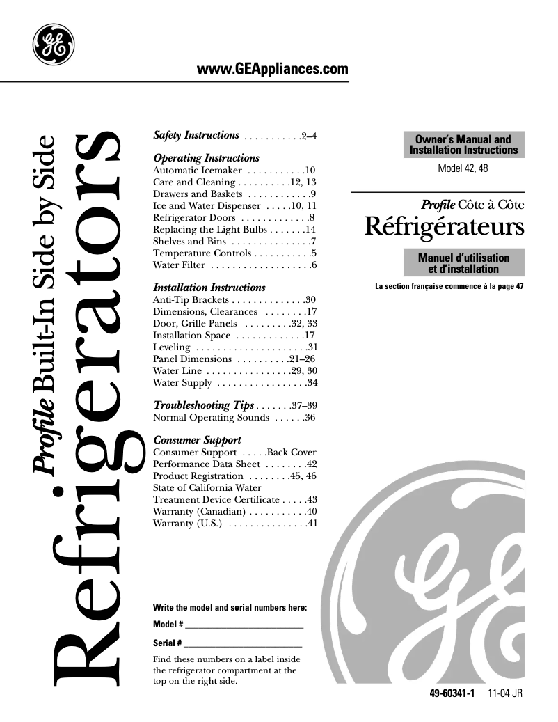 Página 1 del manual Manual de instrucciones GE PSB48LGRBV