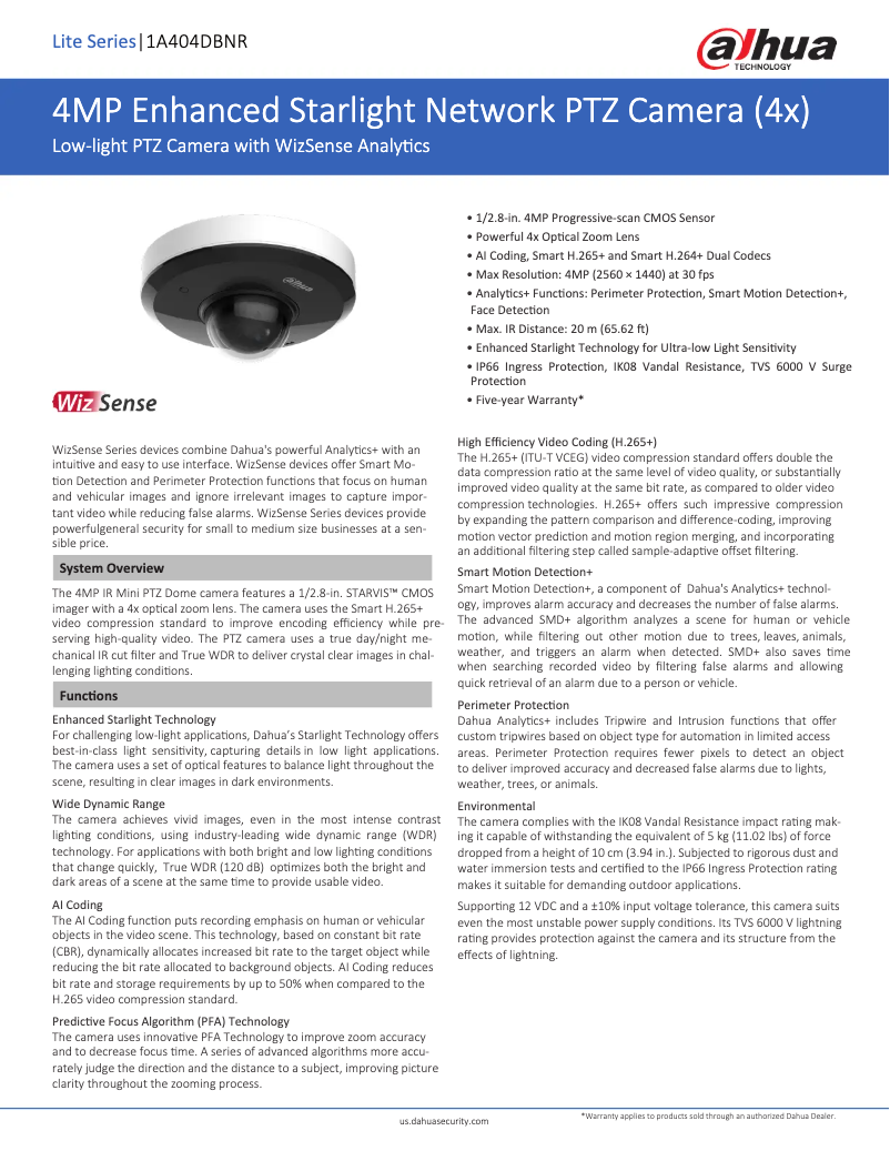 Page n°1 - Fiche technique Dahua Technology 1A404DBNR