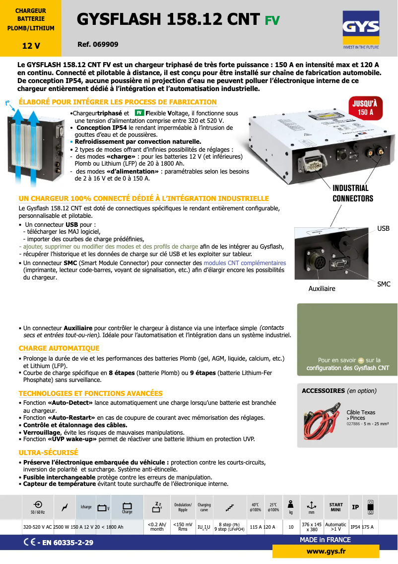 Page 1 de la notice Fiche technique GYS Gysflash 158.12 CNT FV