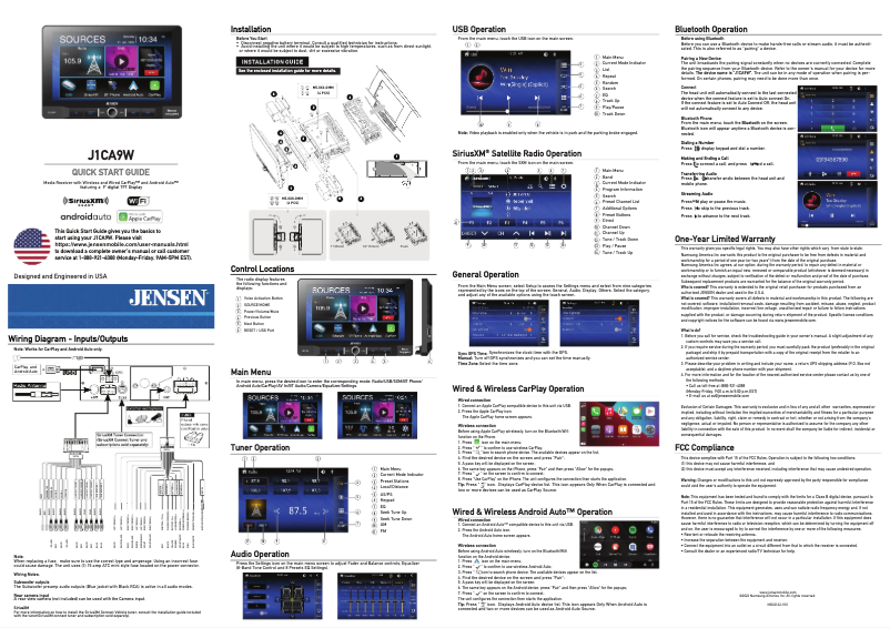 Page 1 de la notice Guide de démarrage rapide Jensen J1CA9W