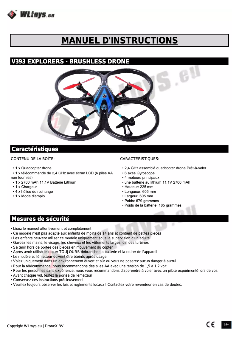 Image de la première page du manuel de l'appareil V393 Brushless - Explorer