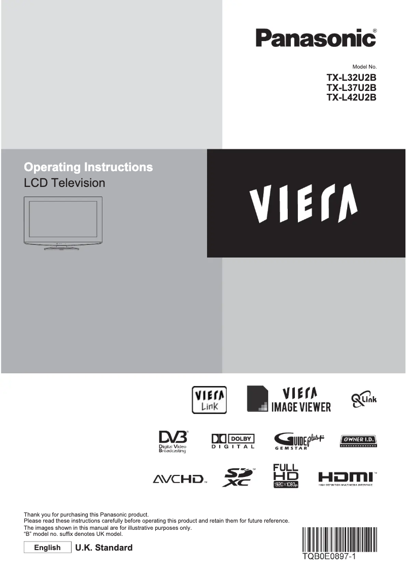 Page 1 de la notice Manuel utilisateur Panasonic Viera TX-L32U2B