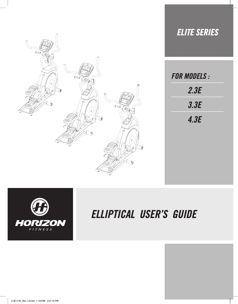 Page 1 de la notice Manuel utilisateur Horizon Fitness Elite 4.3E