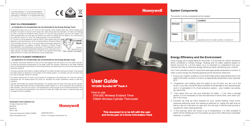 Page 1 de la notice Manuel utilisateur Honeywell ST9120C